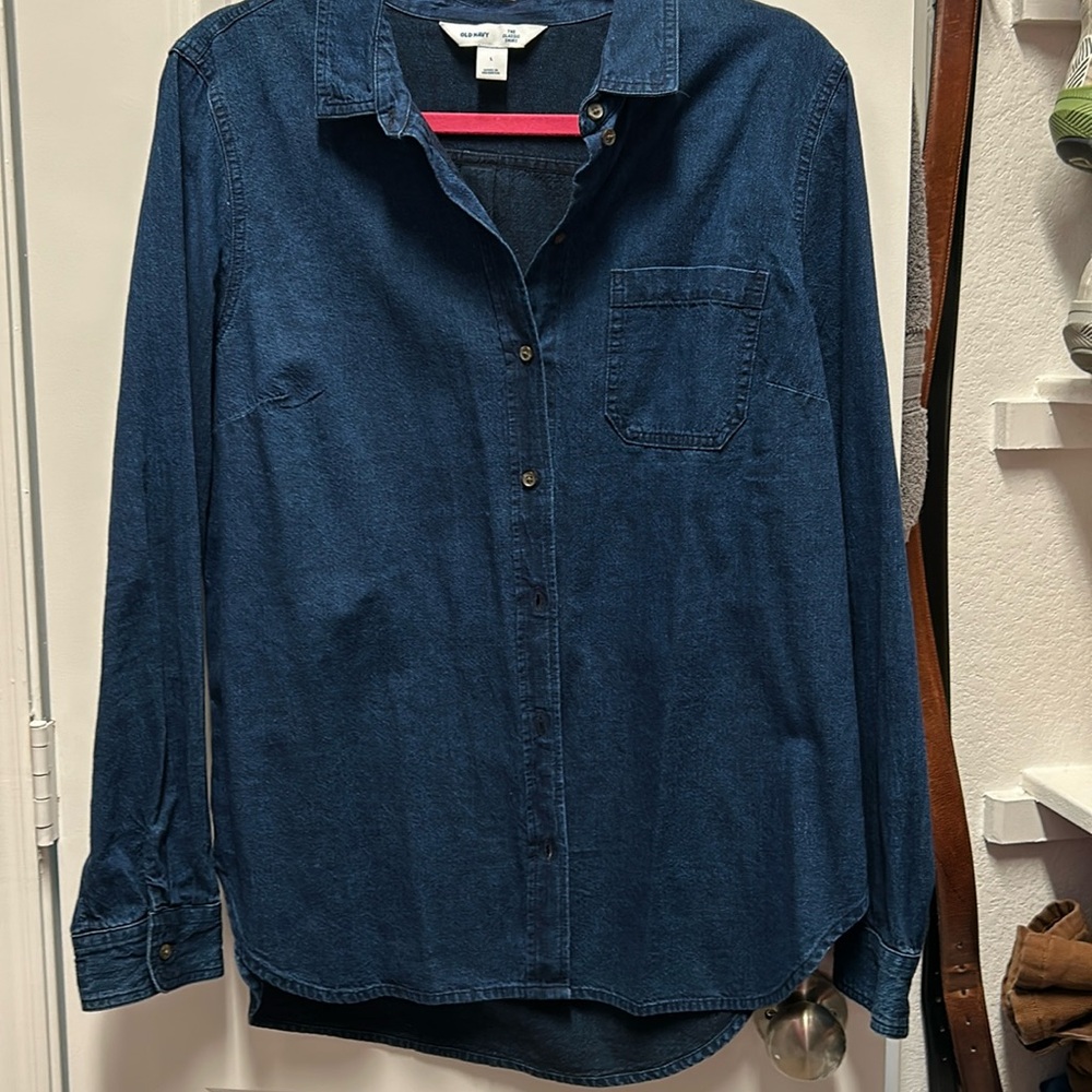 Dark denim button down top